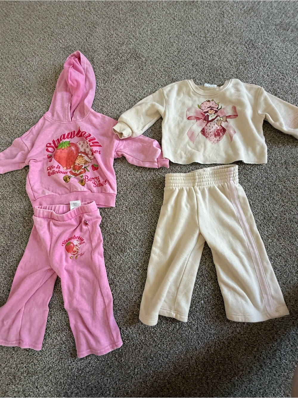 Pink Strawberry Hoodie & Cream Floral Sweatshirt Set